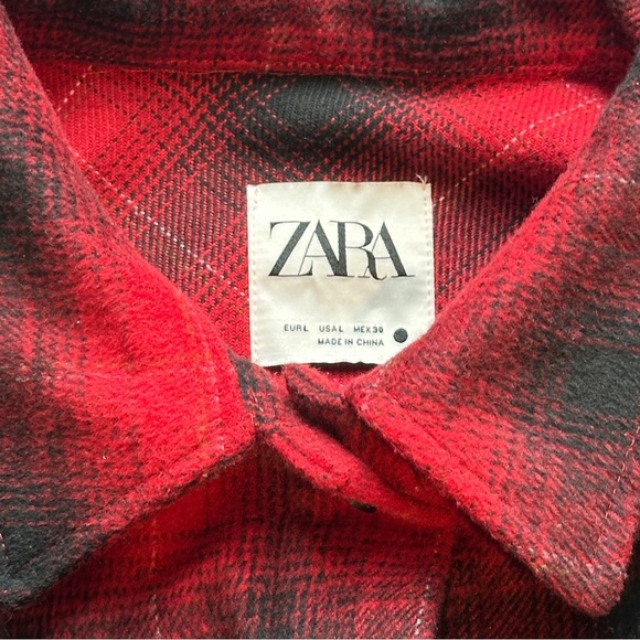 Zara Tartan Plaid Wool Blend Oversized High Low Shirt Jacket Red Women’s Large - Picture 5 of 6